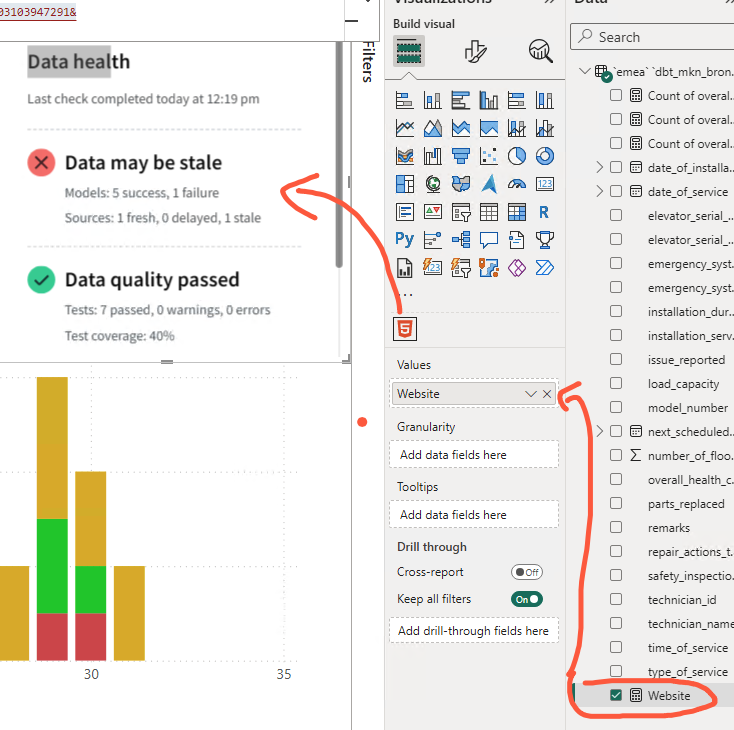 Drag the metric with the iFrame code into the HTML content widget in PowerBI. This should now display your data health tile. Drag the metric with the iFrame code into the HTML content widget in PowerBI. This should now display your data health tile.